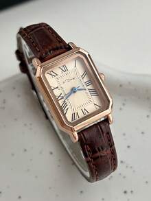 Retro Square Ladies' Watch With Roman Numerals, Crocodile Leather Strap With Multiple Colors To Choose From, Light Luxury Vintage Style Quartz Wristwatch, Accessory With A Unique Design Sense, 3pcs/Set - Multicolor - View 4