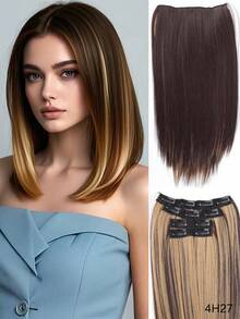 4片装合成纤维夹式接发片，14英寸直发接发片，带BB夹，隐形无痕假发，女士专用 - 彩色 - 查看 12