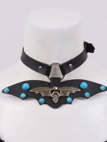 Y2K Gothic Punk PU Leather Choker For Women Black Metal Wings Collar Subculture Necklace Fashion Neck Jewelry - Black - View 3