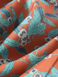 春秋新款艺术印花女士优雅长袖时尚纽扣衬衫，修身剪裁，适合度假、约会和日常穿着。 - 鏽棕色 - 查看 5