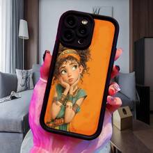 Cubierta de teléfono con diseño de dibujos animados para iPhone color naranja con estampado de chica egipcia estilo antiguo ideal para biblioteca o casa Aplicable a teléfonos Apple y Galaxy - Burdeos - Ver 4