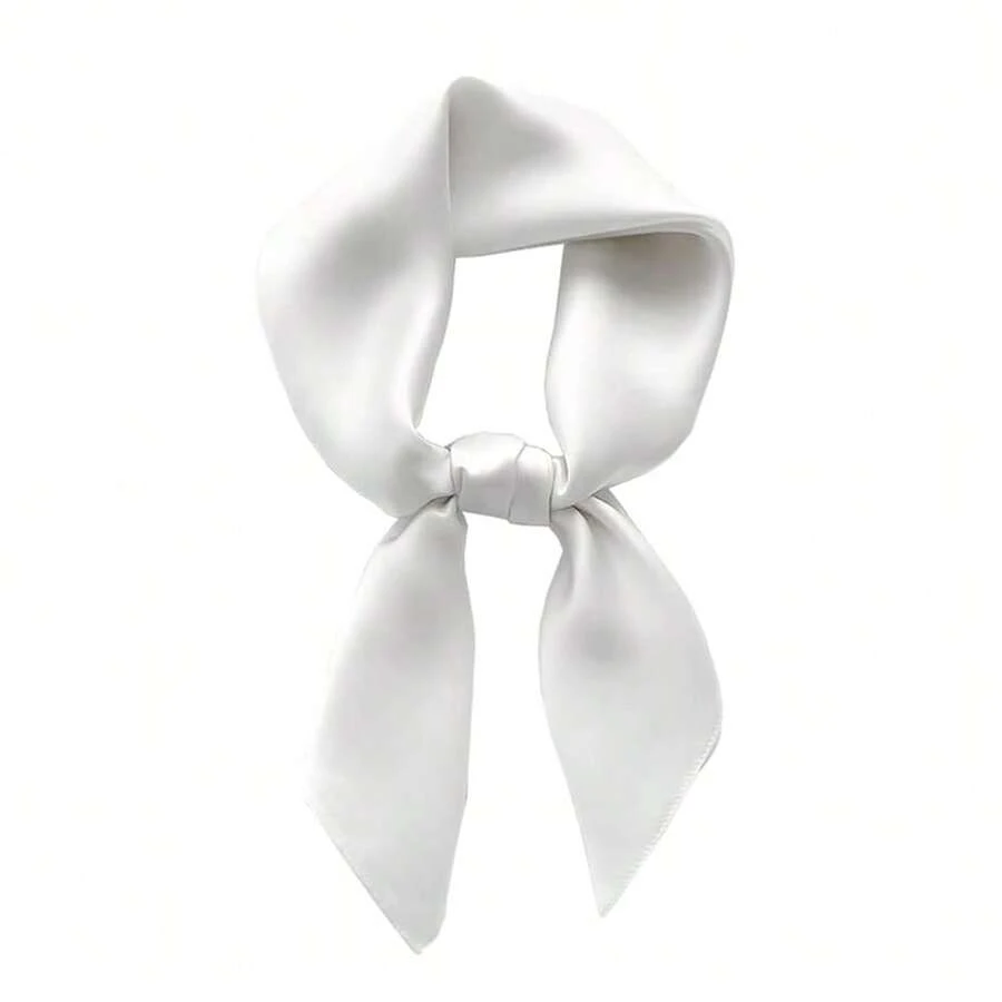 Lastclream Chiffon Square Neck Scarves For Women Handkerchief Retro Satin Ribbon Scarf For Hair Wrapping 23.6inch 26inch,23.6inchRibbon-White - 23.6吋絲帶-白色 - 查看 1