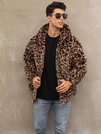 Men's Colorblock Fleece Hooded Jacket, Short Style, Autumn/Winter