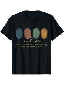 Fingerprint Autism, Each Print Tells A Different Story T-Shirt - 黑色 - 查看 1
