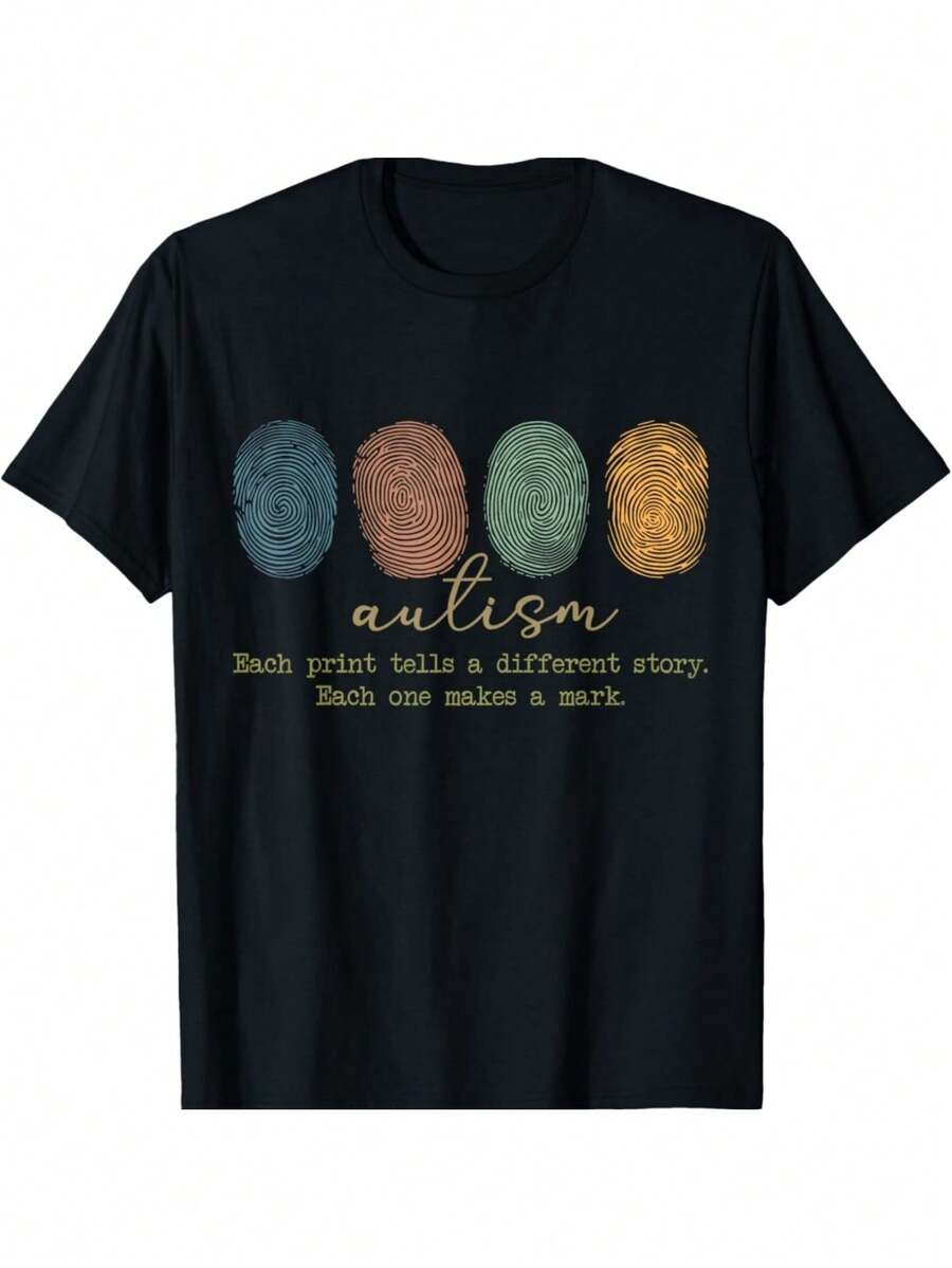 Fingerprint Autism, Each Print Tells A Different Story T-Shirt - 黑色 - 查看 1