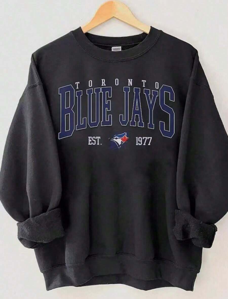 [Sporty Sweatshirt]Sweatshirt, Toronto Baseball Hoodie, Vintage Baseball Fan Shirt, Shirt, Blue Jays Unisex Tee - 黑2 - 查看 1