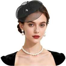 Fascinators Hats Women Tea Party Hat Flower Mesh Pillbox Hat With Hair Clip Vintage Headband Wedding - màu đen - Xem 1