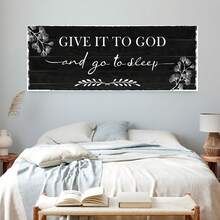 Arte de pared en lienzo art déco moderno minimalista en blanco y negro - Póster sin marco Déjalo en Dios y luego ve a dormir, adecuado para decoración de dormitorio, sala de estar, oficina en casa y aula - Decoración interior inspiradora, arte de pared para decoración del hogar, arte de pared para sala de estar, impresión artística de decoración de pared, decoración de pared para sala de estar, arte de pared pintado a mano, diseñador de interiores - transparente - Ver 4