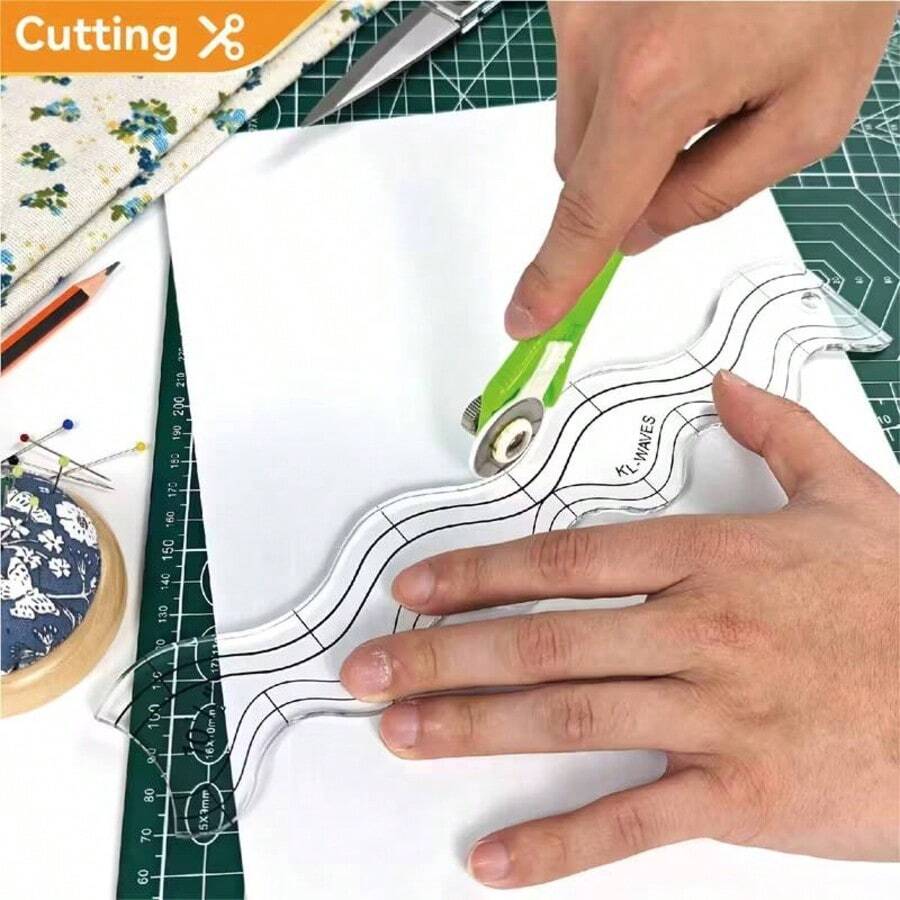 1 Piece Transparent Wave Sewing Ruler And Template, Soft Acrylic Edge Guide, Used For Precise Sewing, Quilting, And Home Sewing Machines, Very Suitable For Sewing Projects, Sewing Accessories - Clear - View 1