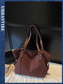 Voici un simple sac cabas uni, doté de deux anses. Ce sac bandoulière à la mode pour femme est idéal pour le shopping, les sorties, les voyages et diverses occasions. Il peut également être offert en cadeau à vos proches. - Marron - Voir 2