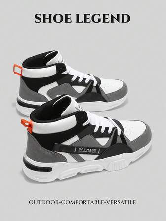 Nytt brevmönster för män tvåfärgat skosnöre Design Kontrastfärg Lättvikt Casual High-Top skateboardskor