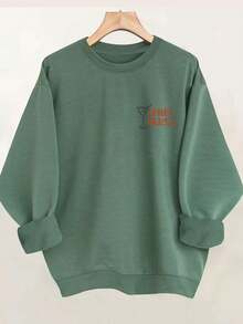 [Front And Back Double-Sided Print]Women's Casual Top Retro Style Skiing Cable Car APRES SKI Club Print Round Neck Long Sleeve Sweatshirt [Ling]Winter Clothes For Women,Christmas Gifts - 綠色 - 查看 2