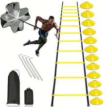 Pro Speed & Agility Training Set Includes 12 Rung 20ft Adjustable Agility Ladder With Carrying Bag, 12 Disc Cones, 4 Steel Stakes, 1 Resistance Parachute, Use Equipment To Improve Footwork Any Sport - Multicolor - View 11