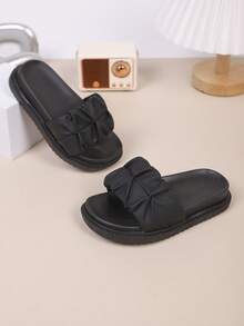 Children's Fashion Slippers, New Summer Thick Bottom Pleated Design Stylish, Comfortable Flat Slippers - Black - View 3