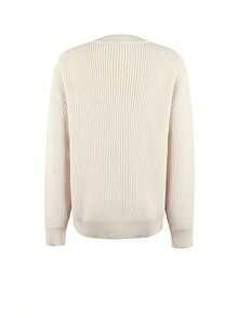 Pink Women's Cozy Sweater With Button Details - Casual Crew Neck, Long Sleeve Pullover For Fall/Winter, Soft & Comfortable Fabric, Fall Winter Apparel | Button Detail Sweater | Construction - Màu be - Xem 5