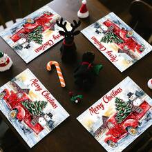 1 pieza/4 piezas/6 piezas/100 piezas Mantel individual con patrón de camión rojo y muñeco de nieve de Navidad, lavable a máquina, rectangular de poliéster, protector de mesa, manteles individuales aislantes del calor, decoraciones de mesa de restaurante, suministros para fiestas, decoraciones navideñas, se pueden regalar - Multicolor - Ver 9