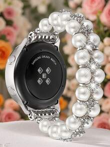 时尚串珠表带，双排闪亮表带，手工弹性串珠替换表带，兼容 Galaxy Watch 4 40mm 44mm 表带 / Galaxy Watch 5 / Active 2 40mm 44mm / Watch 4 Classic 42mm 46mm Watch7 40mm 44mm 女式表带，适合 5.5-7.3 英寸手腕，完美的珠宝手表配件，Galaxy 表带 - 白色 - 查看 2