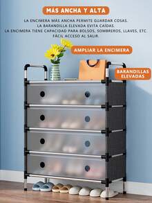 Perchero De 5 Niveles a Prueba De Polvo Para Entrada, Zapatero Con Ganchos Extraíbles, Zapatero Independiente a Prueba De Polvo, Organizador De Ropa y Sombreros Para La Puerta De Entrada Del Dormitorio - Negro - Ver 2