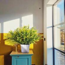 1/5束仿真花束，情人节和新年礼物，户外逼真装饰，抗紫外线不褪色塑料植物，适用于花园、门廊、窗台、花盆、房间、家居装饰（白色） - 黃色 - 查看 3