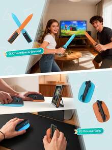 Switch 2 25合1配件套装（适用于Switch 2 (2025)）：便携包、Joy-Con 2充电握把、网球拍、高尔夫球杆、剑、高清屏幕保护膜、Joy-Con手柄握把、FPS鼠标握把、卡丁车方向盘 - 黑色 - 查看 6