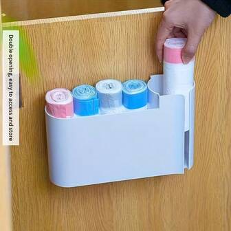 Wall-Mounted Dual-Layer Trash Bag Storage Box With Window - No Drilling Required, Plastic Kitchen Cabinet Door Storage Box, Space-Saving Design For Home And Office Organization, Minimalist Style | Durable Material, Trash Bag Holder