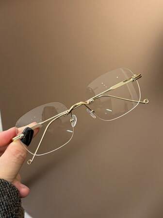 1pc Vintage Rimless High-Quality Metal Women's Glasses, Suitable For Daily Life, Office, Reading, TV Watching, Gaming And Smartphone Use, Transparent Lenses, Fashion Accessory