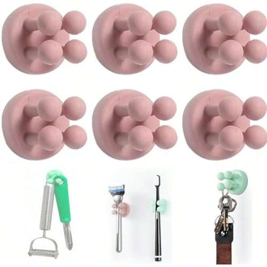 Soportes de Silicona para Cepillos de Dientes, Gancho de Pared Sin Perforaciones, Gancho Multifunción, Impermeable, Gancho Pegajoso Sin Costura Reutilizable ()(Rosa) - Multicolor - Ver 1