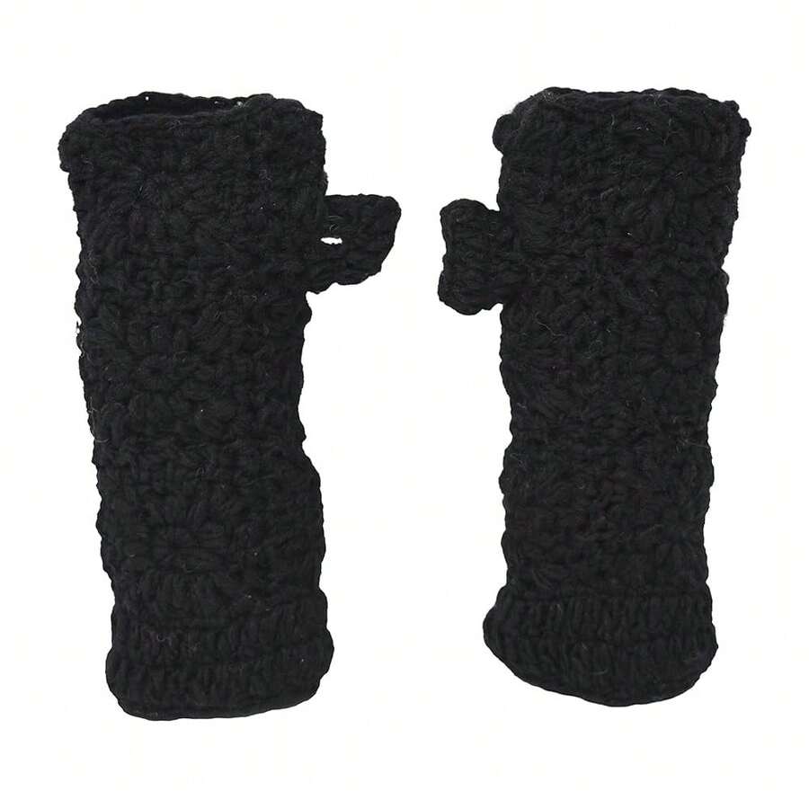 Nickanny's Thermal Insulated Lined Knit Arm Hand Warmer Texting Fingerless Gloves Mittens,Black - 黑色的 - 查看 1