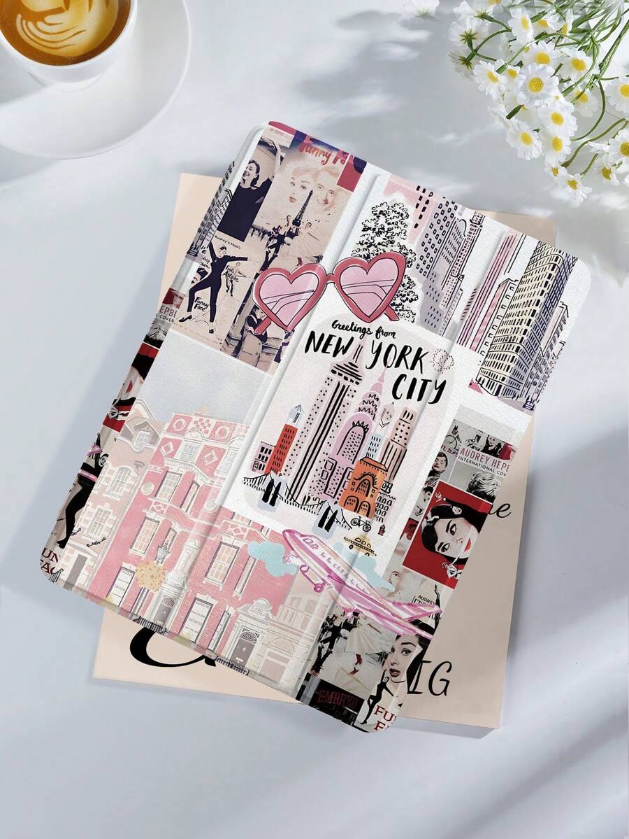 Kingsung 旅行风插画图案平板电脑保护套，兼容 iPad 9.7/10.2/10.5/10.9/12.9/Pro 11（第十代）、Galaxy Tab S6 Lite 10.4 英寸、Kindle Paperwhite 第十二代（2024 年款）、Kindle 第十一代（2022 年款），柔软防震，智能支架/自动唤醒/睡眠功能