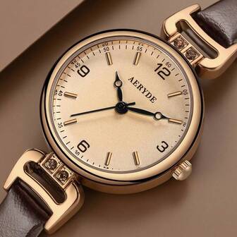 AERYDE ERYDE Brand, One Style Available, This Ladies' Watch Features A Minimalist Beige Dial, With A Soft Dark Brown Leather Strap. The Elegant Vintage-Inspired Design Is Suitable For Casual, Business, And Formal Occasions, Providing Both Sophistication And Practicality As A Versatile Accessory.