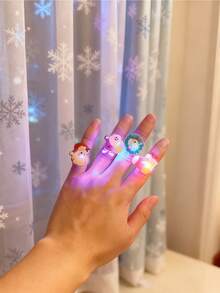 30pcs/6pcs/1pc Christmas Ring Light, Christmas Bracelet With Santa Claus, Snowman, Snowflake - Battery Powered Glowing Party Decorations, Multi-Color LED Lighting Effects, Suitable For Christmas, Halloween, Birthday Party - Includes Battery, Durable Plastic Rings For Fingers And Wrists