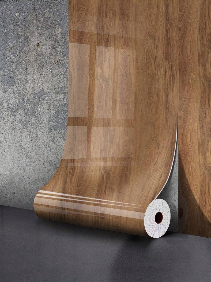 1卷 2.4mm 厚木纹自粘墙板，15.74" X 118.1"/40*300CM 光面 PVC 泡沫防溅板瓷砖卷，防水防潮自粘墙纸，适用于厨房浴室台面，防撞家居装饰（棕色、灰色木纹） - 彩色 - 查看 1