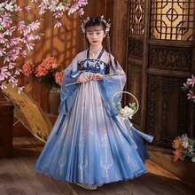 Summer Tang Girls Dresses Cosplay Perform Baby Hanfu Vestidos Party Long Chinese Dress Girl Costume Kids Clothes Children Outfit - 2-藍色蝴蝶 - 查看 12