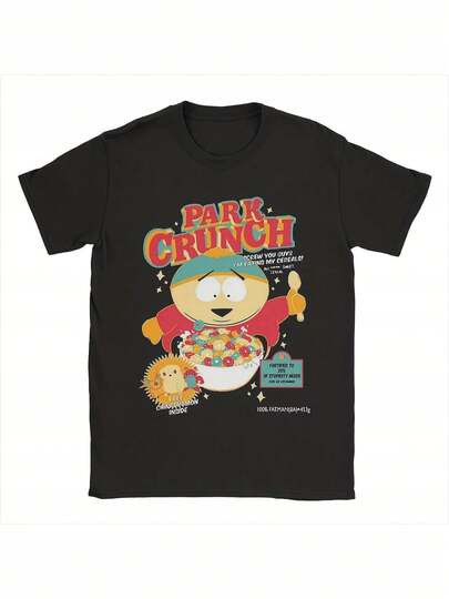 Camiseta gráfica de dibujos animados para hombres y mujeres - Camiseta negra de 50% algodón con carrito de parque y personajes icónicos (Kenny, Cartman, Stan), mercancía de programa de televisión de manga corta y cuello redondo casual