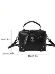 Niche Design Punk Motorcycle Style Skull Hand Bag, Fashionable Rivet Decoration Gothic Style Shoulder Bag, Halloween Dark Cool All-Match Solid Color Messenger Bag, Suitable For Halloween Activities Cosplay Party, Halloween Purse, Perfect For Fancy Party Halloween Fashion & Gothic Fashion, Best Halloween Gifts For Women