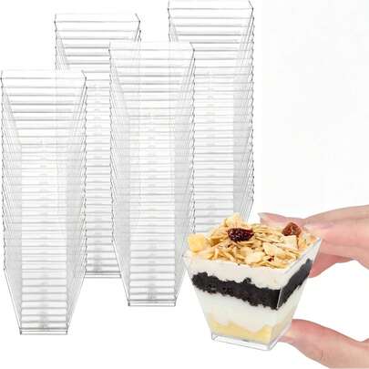 5/10/20/50pcs Plastic Dessert Cups (Without Spoons), Transparent Square Cups For Jelly, Square Mini Cups For Appetizers, Reusable Dessert Bowls Suitable For Mousse, Cake, Party, Wedding, Tasting, Custard Tart