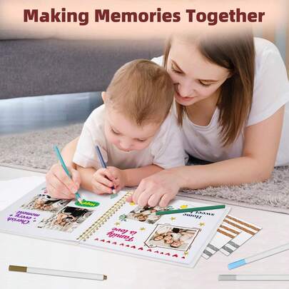 Vienrose 8 X 8 Inch Scrapbook Photo Album, Linen Hardcover Photo Book With 40 White Pages, DIY Memory Book Kit With Accessories For Wedding, Baby Shower, Travel, Christmas (Beige, 20 Sheets)