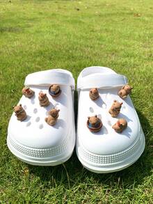 5pcs/10pcs Capybara Shoe Charms, Cartoon Animal All-Match Beach ABS Plastic Shoe Decorations, Cute Cartoon Simple Fashion Versatile Shoe Accessories, Suitable For Sandals, Clogs, DIY - Brown - View 9