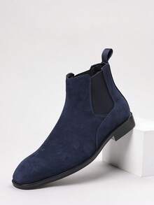 Men's Suede Chelsea Ankle Boots, Comfortable Elastic Slip-On Design, Business Casual, Classic Style Available In Multiple Colors - Navy Blue - View 6
