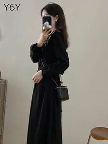 Y6Y 2025 Autumn/Winter Youthful Black Peter Pan Collar Slimming Black Dress For Women - Black - View 4