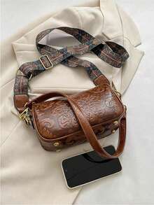 Women's Western-Style Handbag: Vintage Floral Embroidered Leather Shoulder Bag-Bohemian Crossbody Bag With Zipper Closure. Multi-Compartment Square Tote Perfect For Everyday Use. Recommended As A Gift For Women, Ideal For Country Music Festivals, Rodeo Shows, Fall Fashion, Or Date Nights. Spacious Enough To Hold Your Phone, Wallet, And Keys. Retro-Chic Bohemian Accessory With Fringe Detailing. - 彩色 - 查看 5