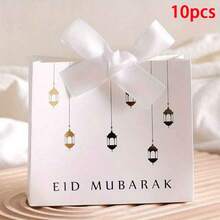 1/10pcs, Available In Black, White, And Pink. Simple And Stylish Bow-Tie Paper Bag Set, With Gold Lettering Printed On The Surface. Made Of Sturdy Paper, These Beautiful Lantern-Shaped Holiday Gift Bags Are Perfect For Festive Gift-Giving. - Multicolor - View 10