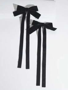 2pcs Ballet Style Long Streamer Ribbon Bow Hair Clips, Fashionable Cute Accessories For Women, Suitable For Any Occasion, Hair Barrettes Claw Clips, School Stuff, Elegant, College, Winter Outfit For Women, Bows, Hair Accessories - Velvet-black - View 6