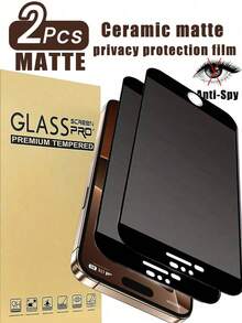 磨砂 2 件装 Apple 陶瓷磨砂隐私屏幕保护膜,非玻璃,软陶瓷手机膜,全屏覆盖适用于 16 Pro/16/16 Plus/15 PRO MAX/15/15 PRO/15 PLUS/14 PRO MAX/14/14 PRO/14 PLUS/13 PRO MAX/13/13PRO/12/11/XR/Mini 磨砂隐私屏幕保护必备,适用于日常防护、办公室、家用手机屏幕保护膜手机配件防水防震防摔防摔防刮防指纹 - 黑色 - 查看 10