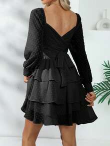 Vestidos Casuales de Manga Larga con Mangas de Rejilla para Mujer, Casual y Elegante Reversible - Negro - Ver 4