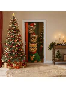 Door Cover Decoration For Christmas And New Year's With Beautiful Prints - Kittens - View 4