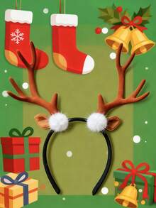 1 件女士加大码棕色毛绒驯鹿角和耳朵时尚头带，适用于圣诞派对表演、日常装饰道具万圣节 - 棕色 - 查看 8