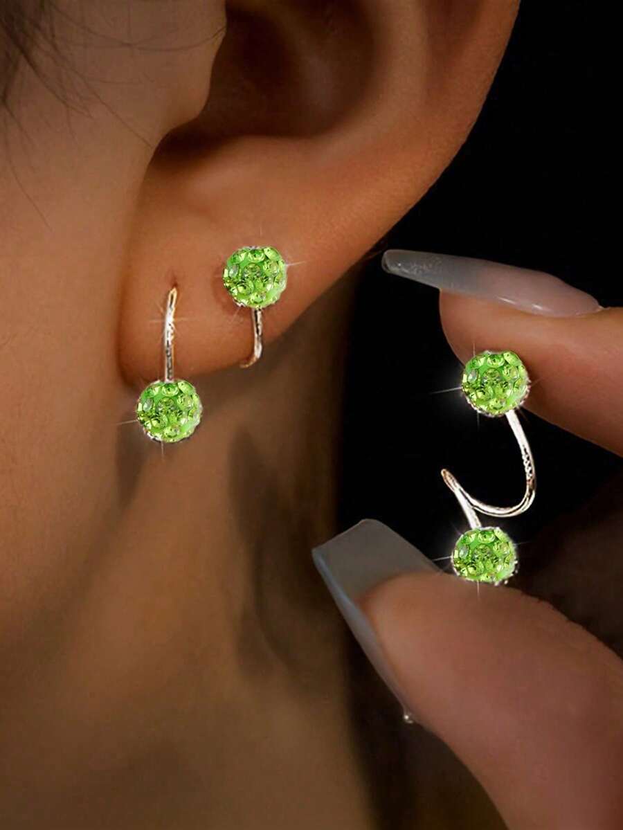 1 Pair Luxury Screw Stud Earrings With Rhinestone Balls, Unique S-Shaped Pierced Earrings
