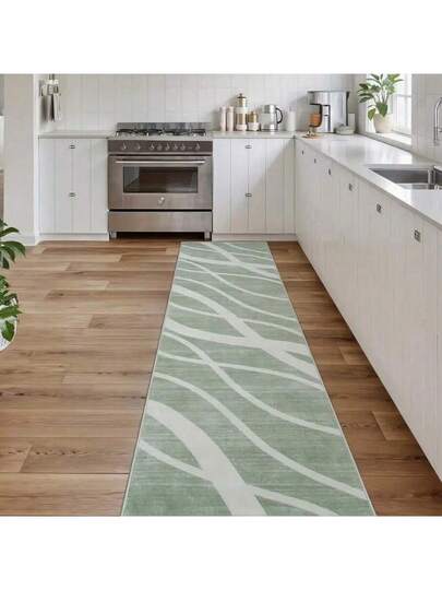 1pc Fresh Groen Wit Gestreepte Long Doormat, Home Hallway Stair Mat, ative Carpet, Bedroom Small Rug, Living Room Outdoor Washable Tapijt view 2