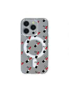 New Arrval Lpstck Pattern Phone Wth Rng Stand Holder Phone 13 Pro - Mult-Functonal Protectve CoverTransparent Magnetc Moble Phone Phone Phone17 17pro 17prmax - Clear - View 1